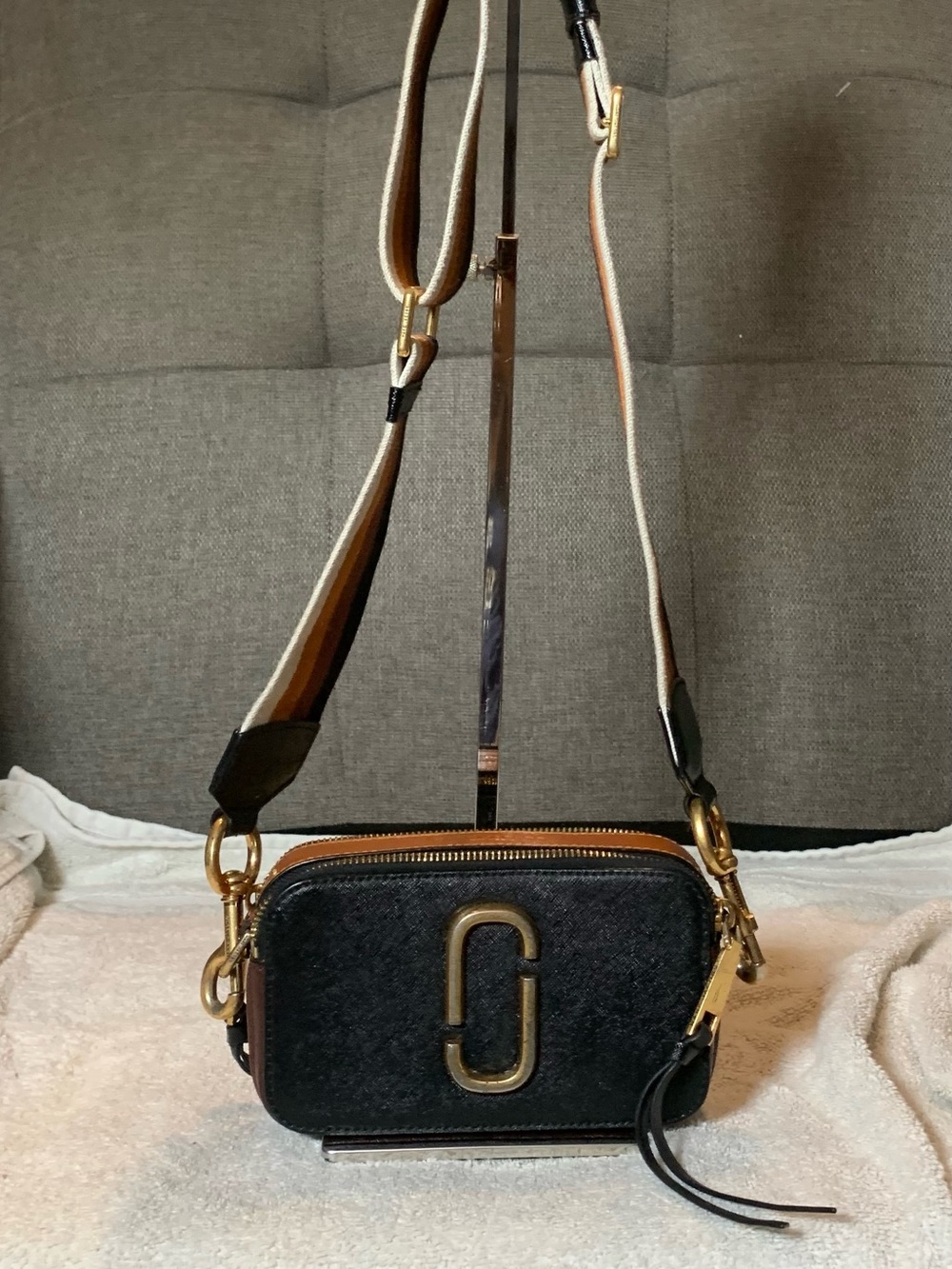 Marc Jacobs Black and Brown Double J Crossbody Camera Bag